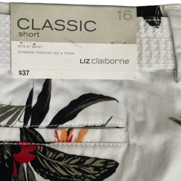 Liz Claiborne Tropical Print Shorts White Classic Belted Plus Size 16 Summer NWT - Picture 4 of 6